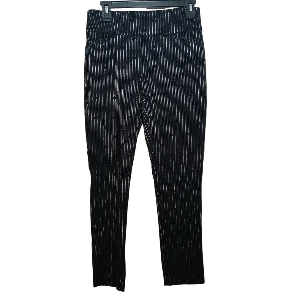 Attyre New York Black White Dotted Stripe Pull On Dress Pants Womens 4